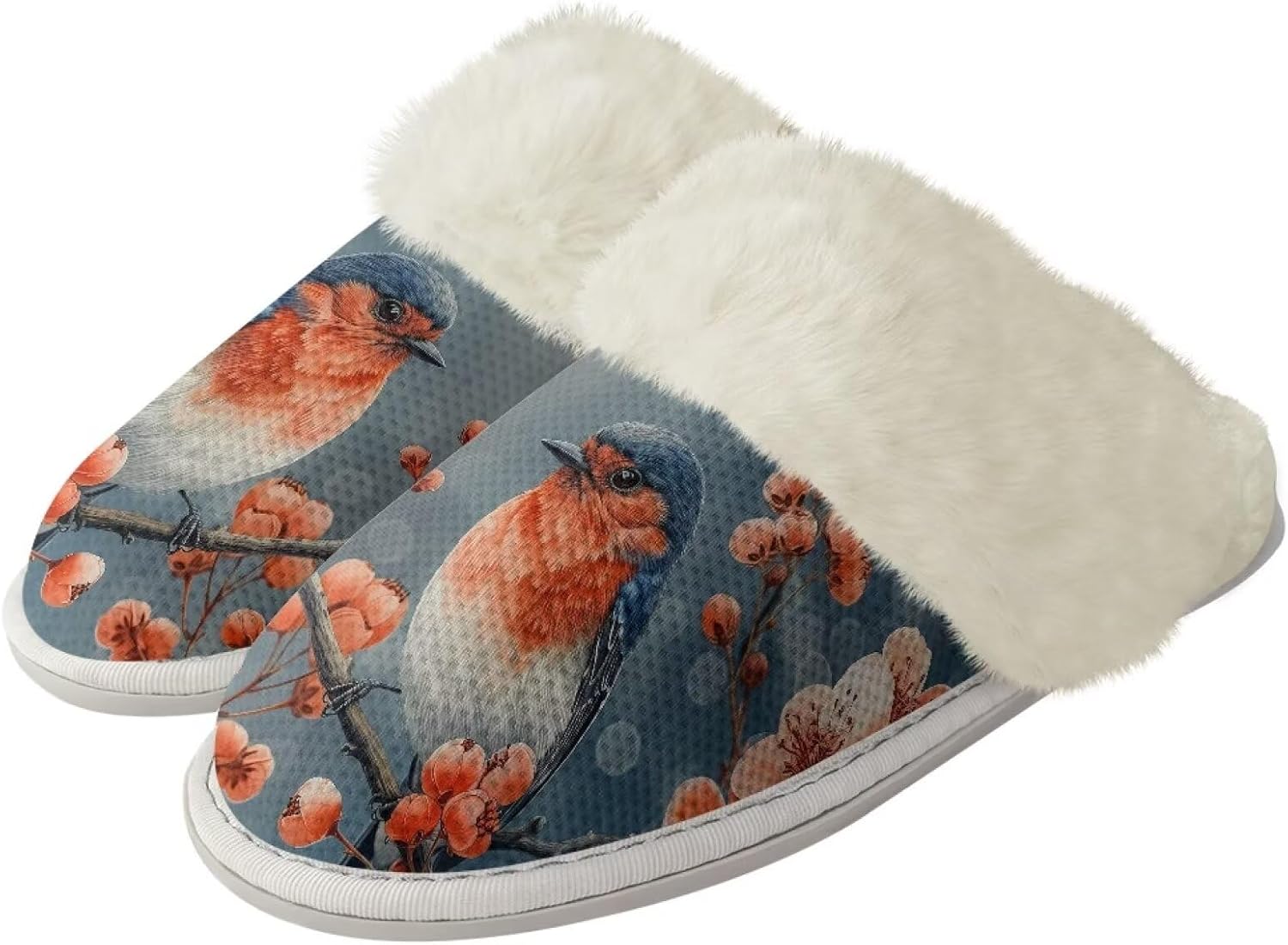 

Мягкие домашние тапочки для мужчин и женщин, зимние теплые хлопковые домашние тапочки, бесшумные, моющиеся, с нескользящей резиновой подошвой Watdotory, Bird Print