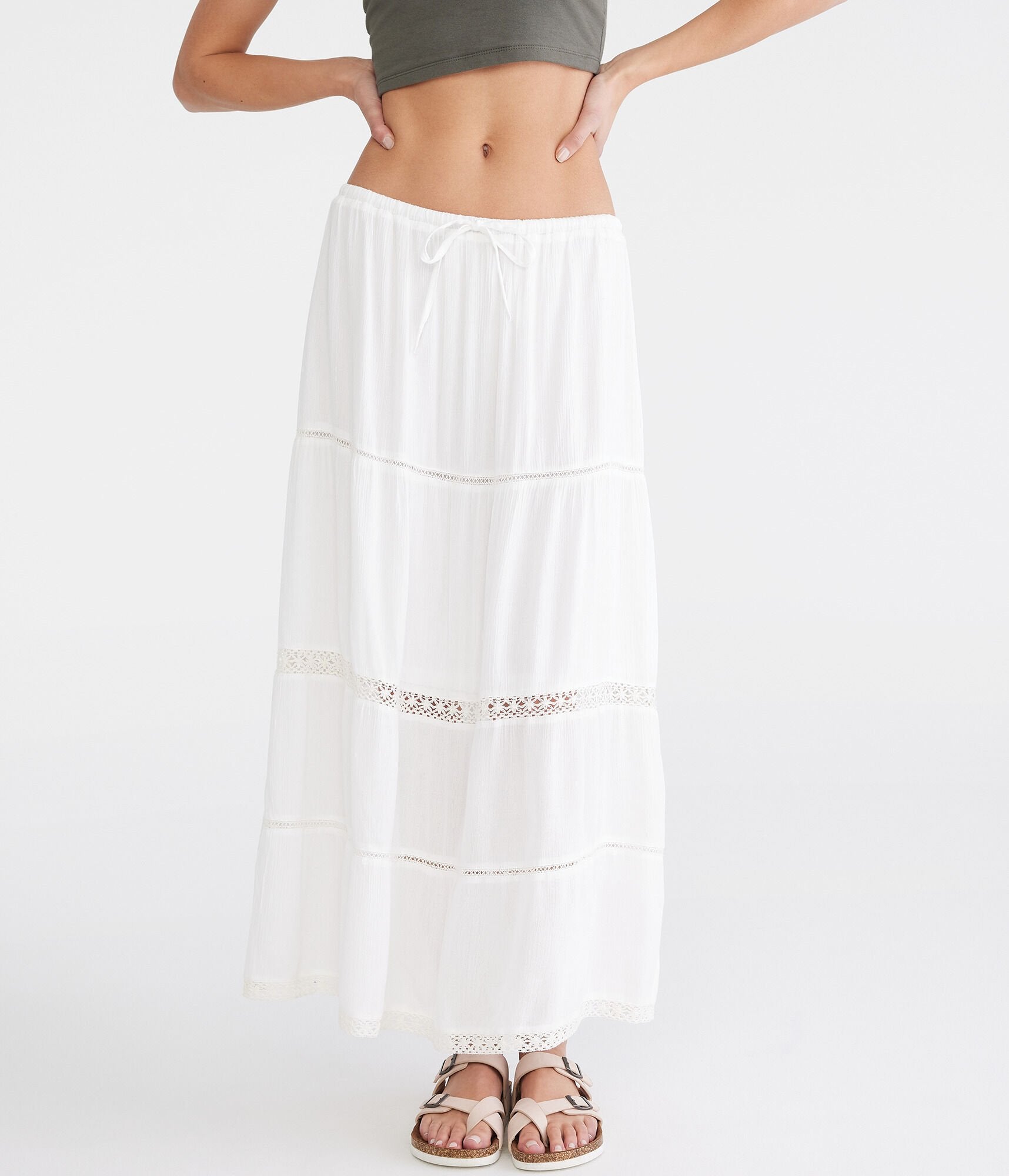 

Юбка макси Aeropostale с кружевной отделкой и жатым узором, цвет floral white