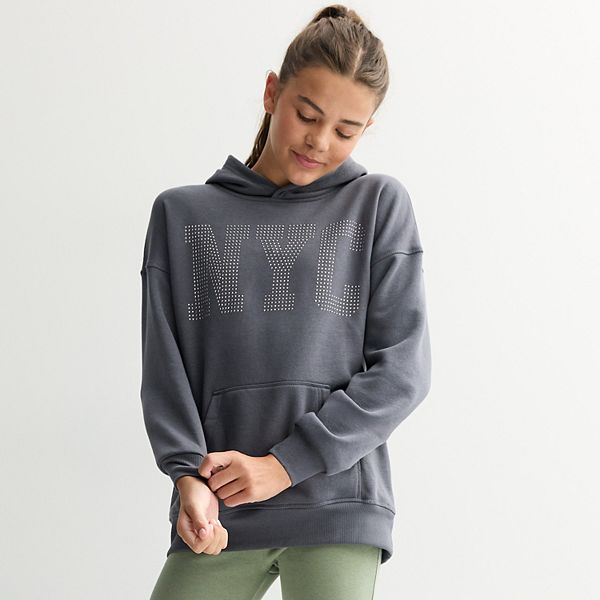 

Детский оверсайз худи для девочек 6-20 лет в размерах regular и plus So, Nyc Shine Gray