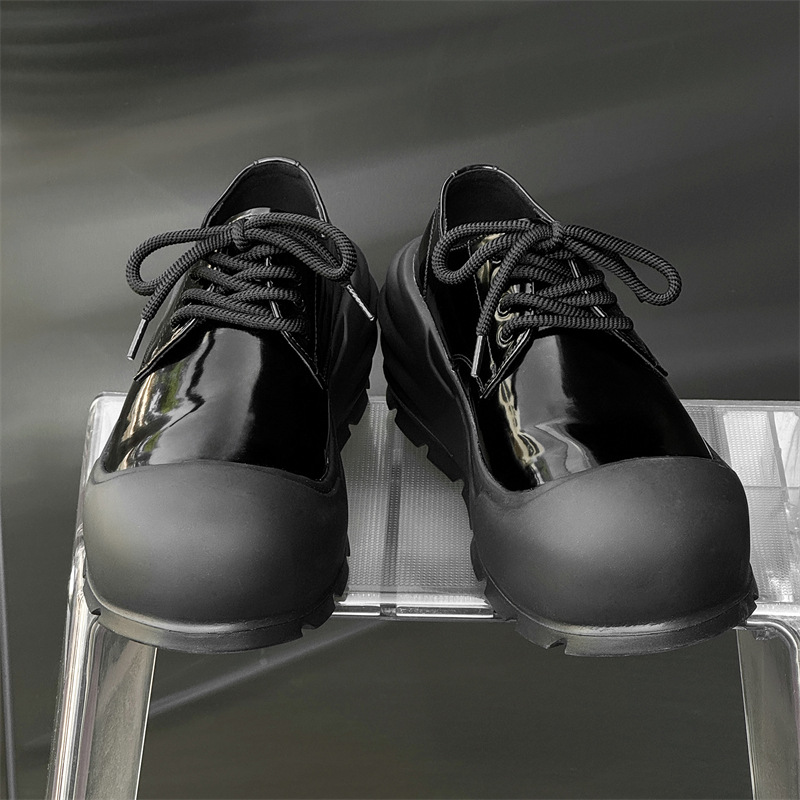 WEISHIBANGWEI Повседневные кожаные туфли мужские черные с потайным клином, цвет Black Hidden Wedge — фото 4