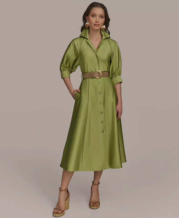 

Женское хлопковое платье-рубашка миди Donna Karan New York, зеленый