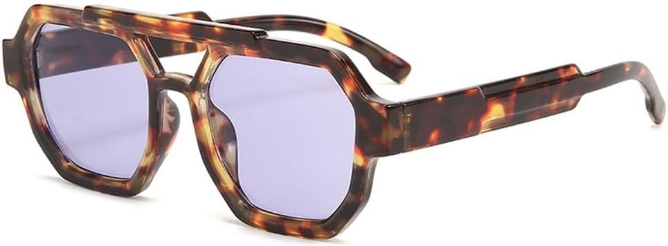 

Ретро солнцезащитные очки с двойной перемычкой для женщин, многоугольные, квадратные, модные, сине-фиолетовые, мужские солнцезащитные очки с защитой от УФ-излучения UV400 SKFGNX, Leopard Purple