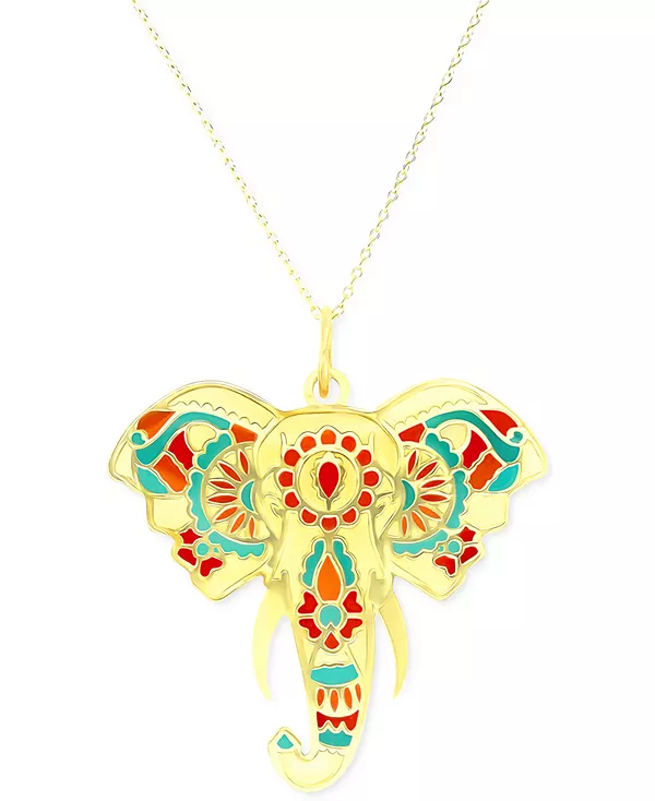 

Ожерелье с подвеской в виде слона, расписанное вручную эмалью, 18 дюймов, из 14-каратного золота Macy'S, gold