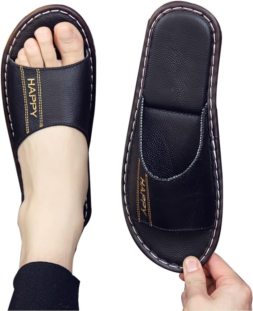 

Унисекс тапочки-сандалии из натуральной кожи коровы для мужчин и женщин, противоскользящие, для дома и спальни, удобные для дома и улицы Xuemml, черный