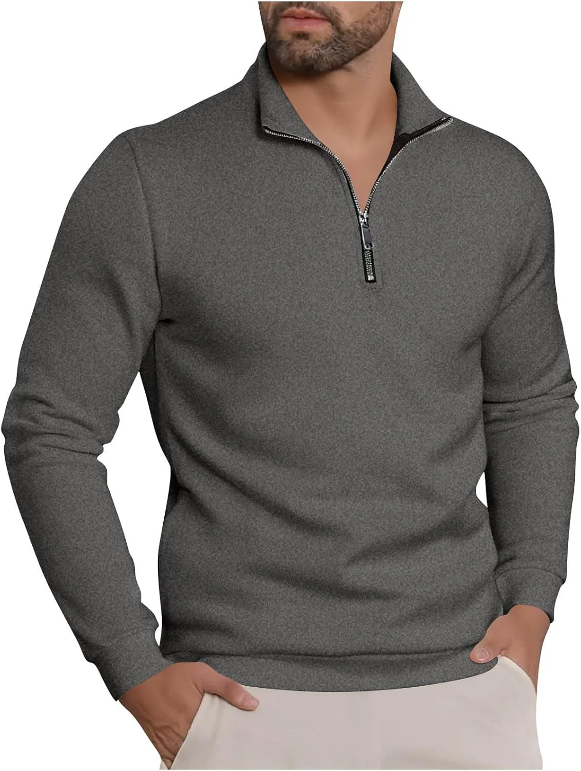 

Мужской свитер-пуловер с четвертью молнии и воротником стойкой, легкий, с длинными рукавами, для теплой осени и зимы