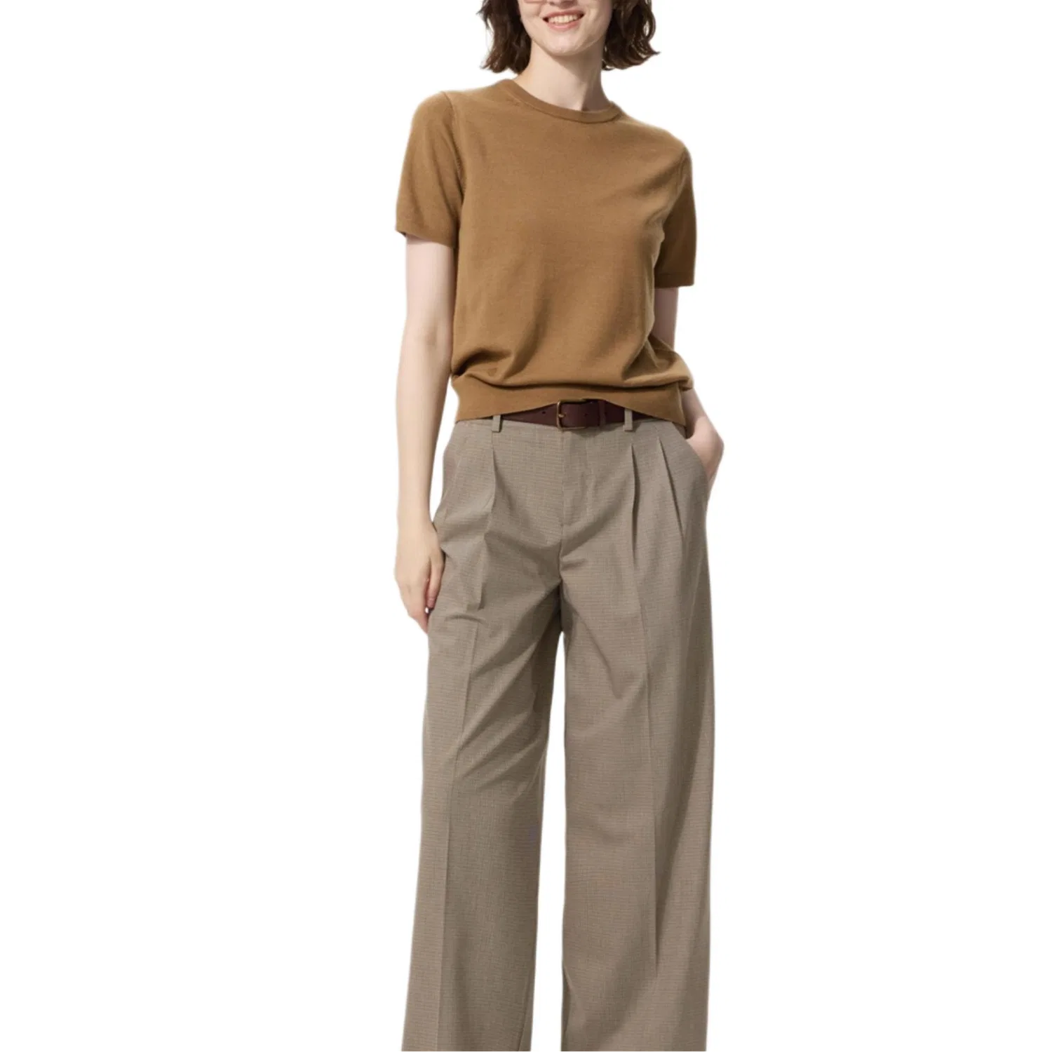 Свитер с круглым вырезом UNIQLO Camel — фото 3