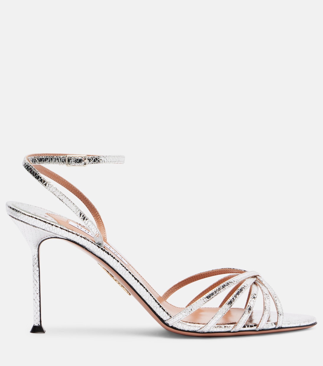 Сандалии Tell Me 85 из кожи с эффектом змеи Aquazzura, серебряный — фото 4