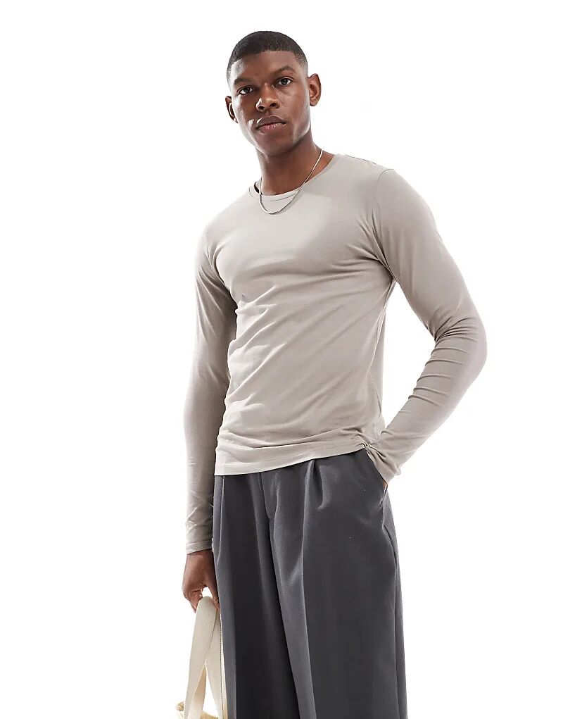 

Футболка ASOS DESIGN Essential Muscle Fit с длинными рукавами цвета «песок»