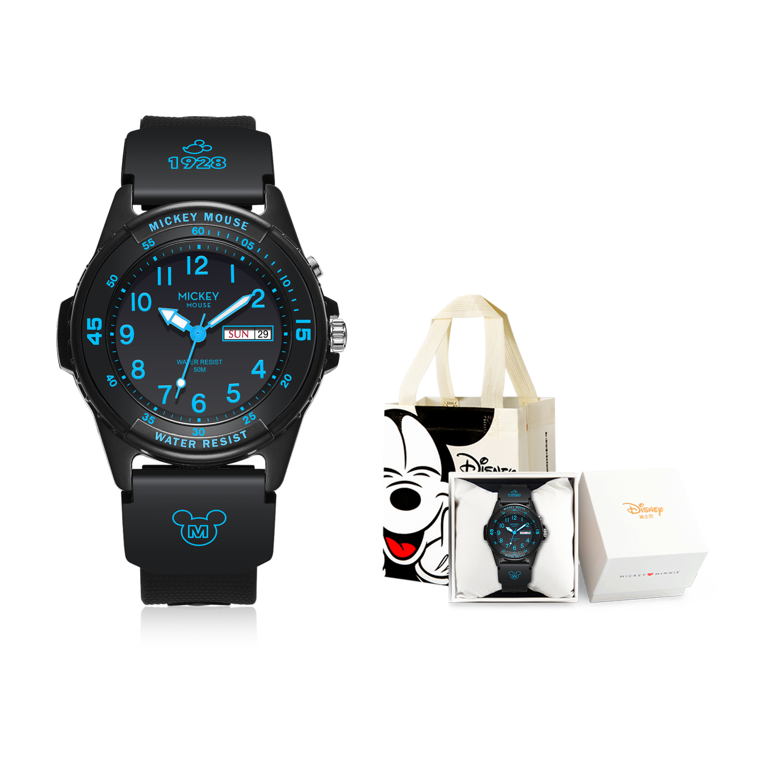 

Disney Часы Mickey Collaboration Mickey Series с кварцевым механизмом и силиконовым ремешком унисекс, черный циферблат