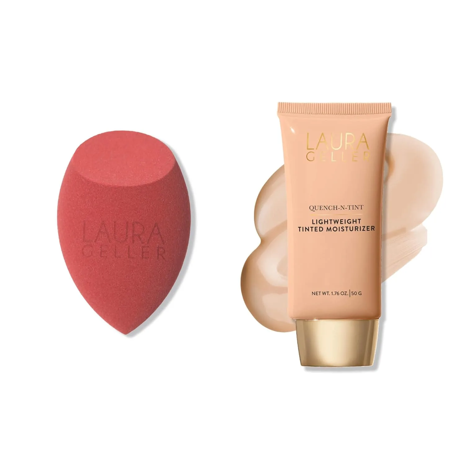 LAURA GELLER Quench-n-Tint увлажняющий легкий тонирующий увлажняющий крем Light + латекс-фри спондж для макияжа, Light