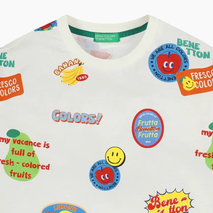 Детская футболка с цветными брызгами, кремовая, от Benetton Kids — фото 4