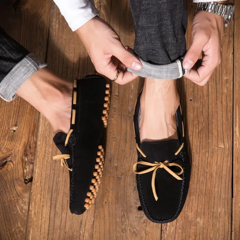 Лоферы мужские замшевые с мехом, Boatshoes, Black SayfuR — фото 4