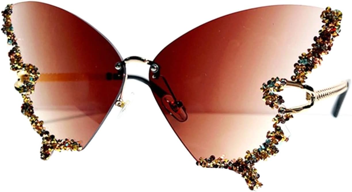 

Солнцезащитные очки Willochra без оправы с драгоценными камнями, женские солнцезащитные очки большого размера с бриллиантами в форме бабочки, розовые солнцезащитные очки со стразами для женщин, Brown