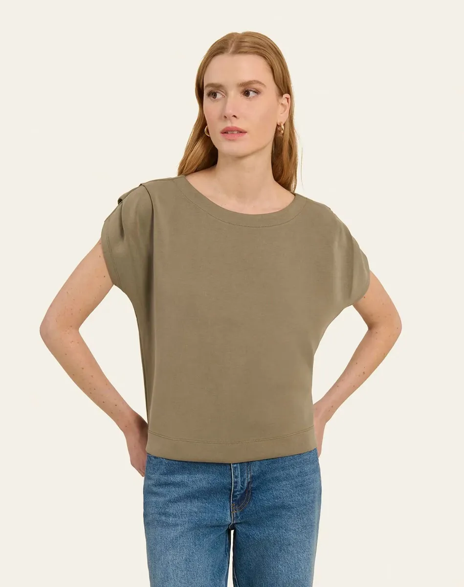 

Женская короткая футболка из модальной ткани Naf Naf, цвет Caqui