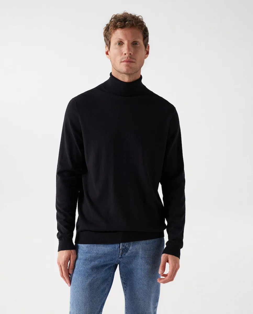 

Мужской вязаный свитер черного цвета с высоким воротником Salsa Jeans