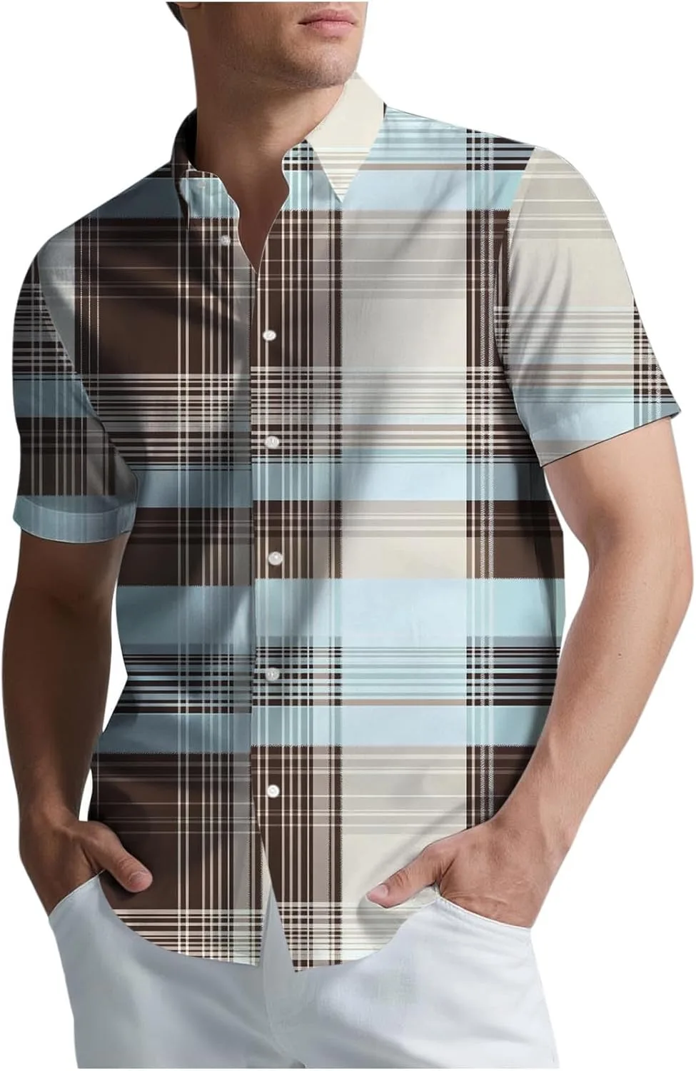 

Мужская клетчатая рубашка с коротким рукавом Casual NATHGAM
