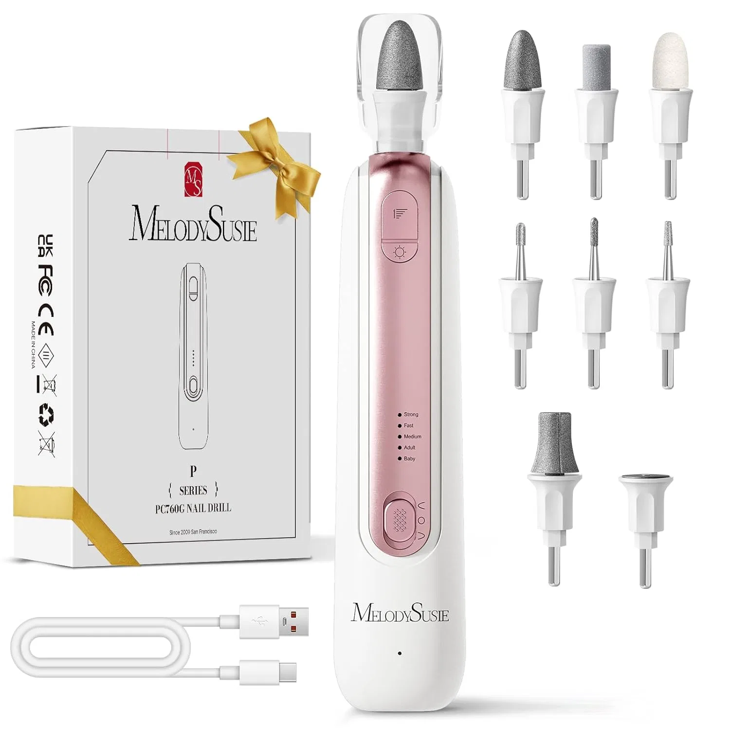 Перезаряжаемый электрический набор для маникюра и педикюра MelodySusie PC760G 8-в-1 Melodysusie