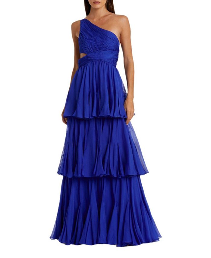 

Асимметриное платье из шифона с ярусами Mac Duggal, синий