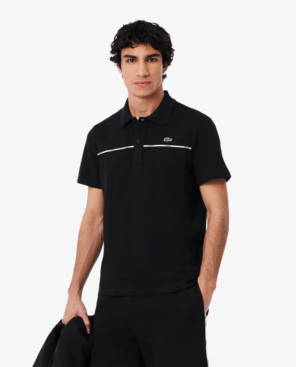 

Мужская рубашка-поло прямого кроя с отделкой логотипом Lacoste, черный