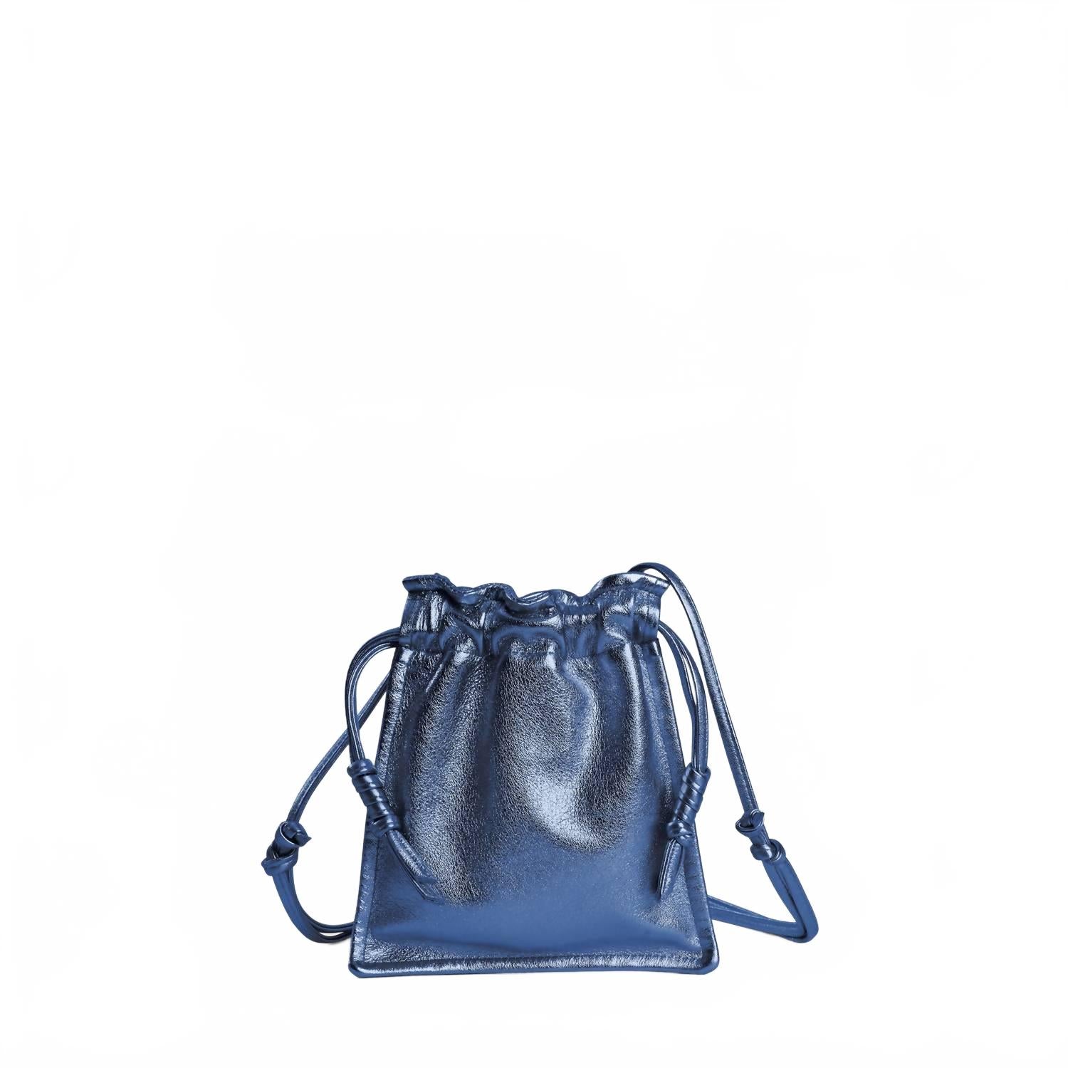 

Женская мини-сумка Bowie из кожи с кулиской в синем металлике Lemiz