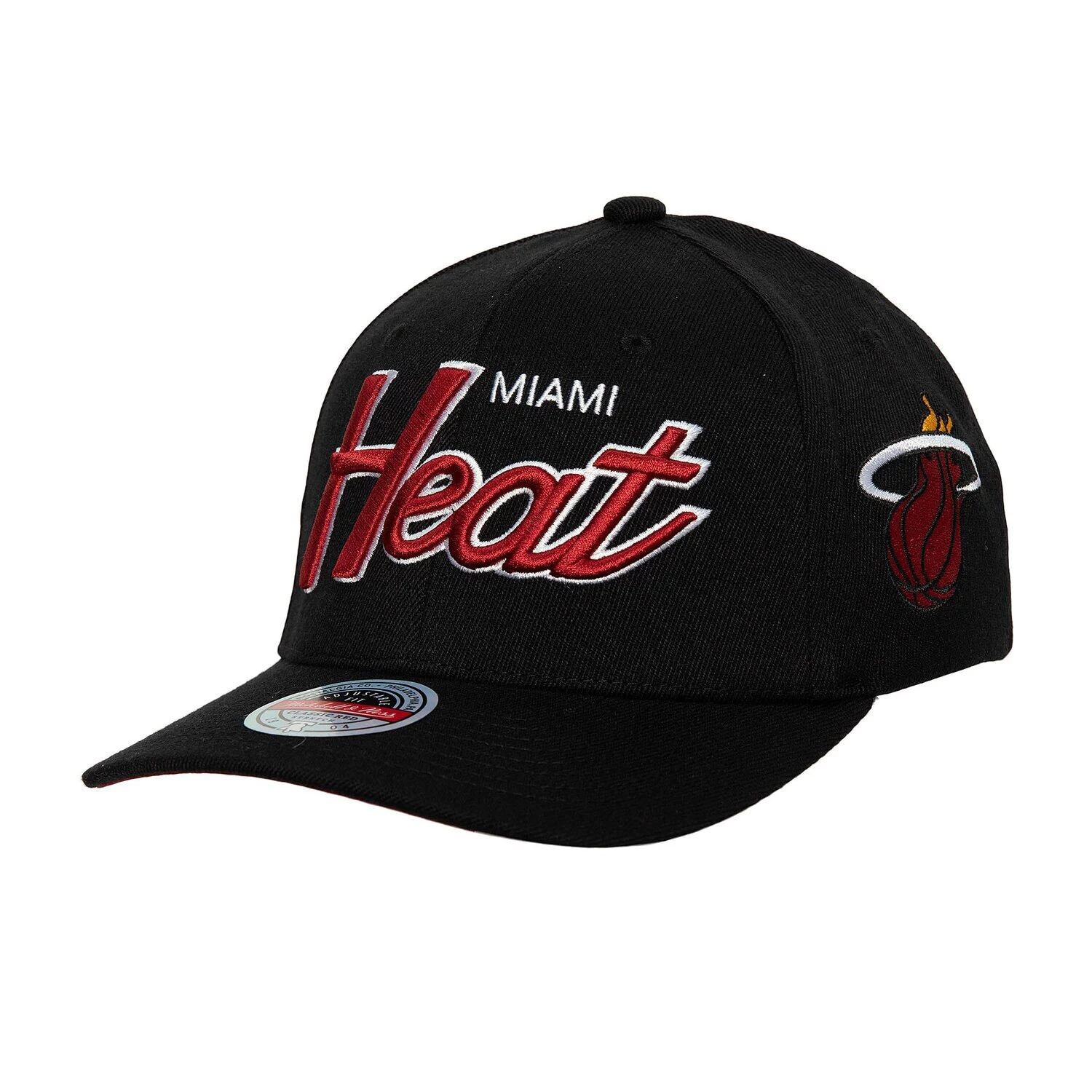 

Мужская черная кепка с эластичной спинкой Mitchell & Ness Miami Heat MVP Team Script 2.0