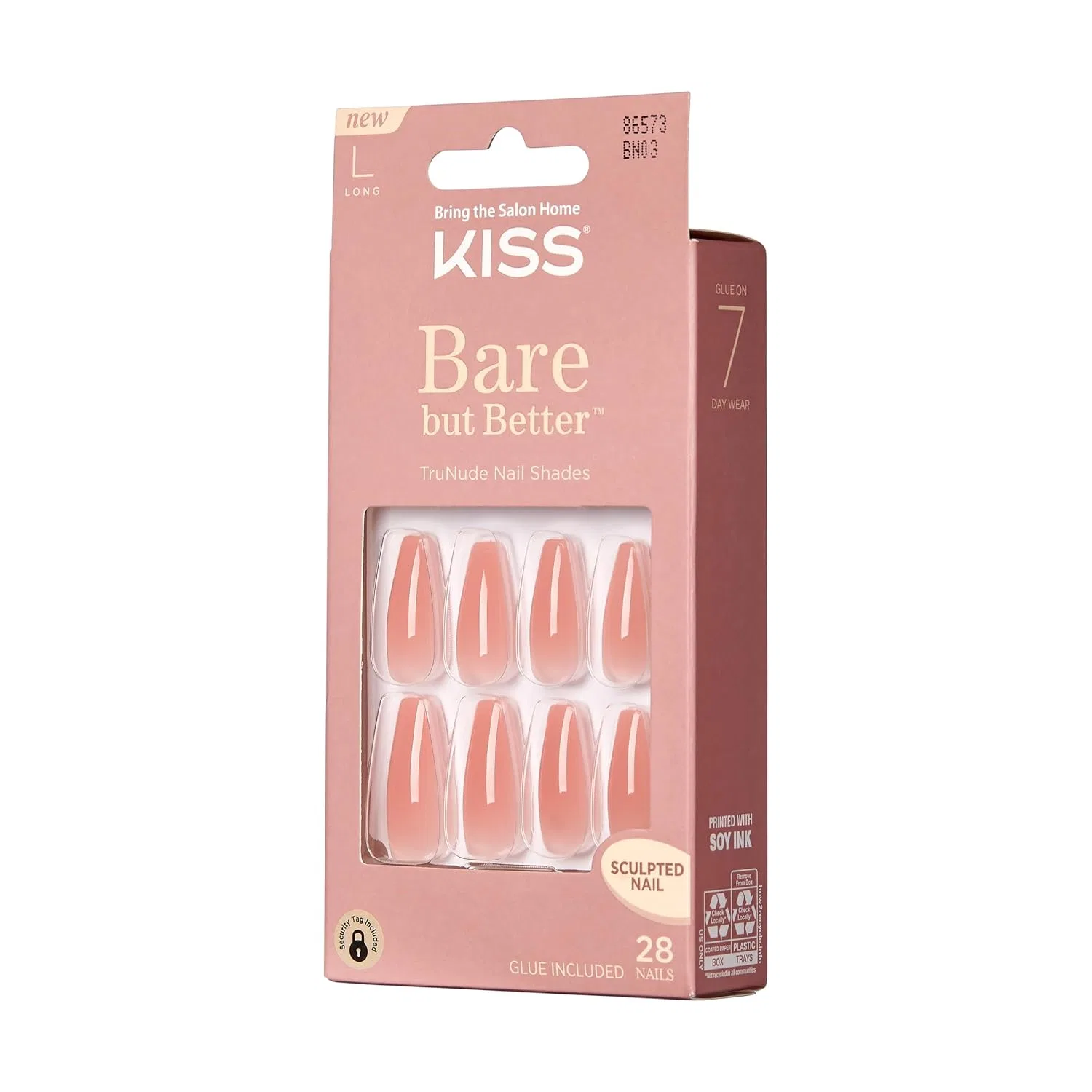 Накладные ногти KISS Bare but Better Glossy Coral Nude, длинные, форма «гроб» (2 шт.) Kiss, Coral Nude — фото 3