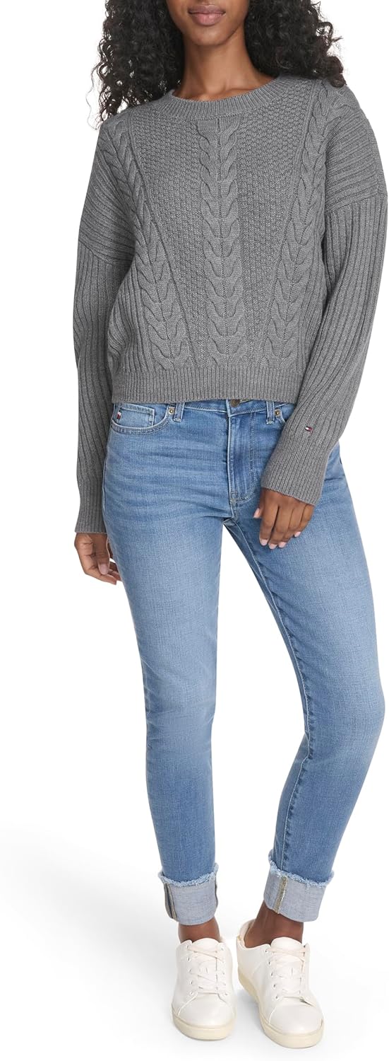 Женский однотонный свитер Bobbi с круглым вырезом Tommy Hilfiger, Fog Heather Grey — фото 2